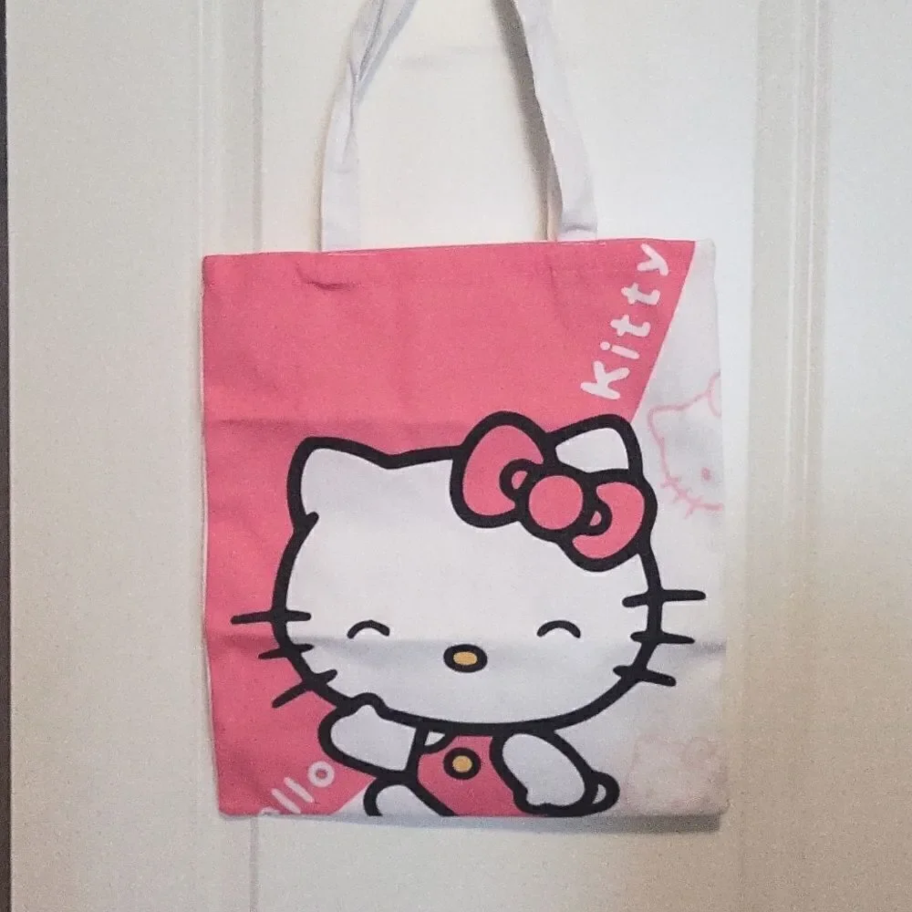 Hello Kitty Shoulder Bag Everyday Use Pink and White Design Canva Tote